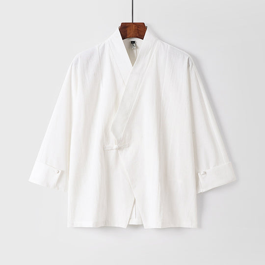 Herren Leinen-Kimono-Jacke mit traditionellem Knotenverschluss und mittel-langen Ärmeln Shop Nory