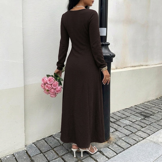 Damen Midikleid aus geripptem Feinstrick mit Schnür-Dekolleté, taillierter A-Linie und langem Arm Shop Nory