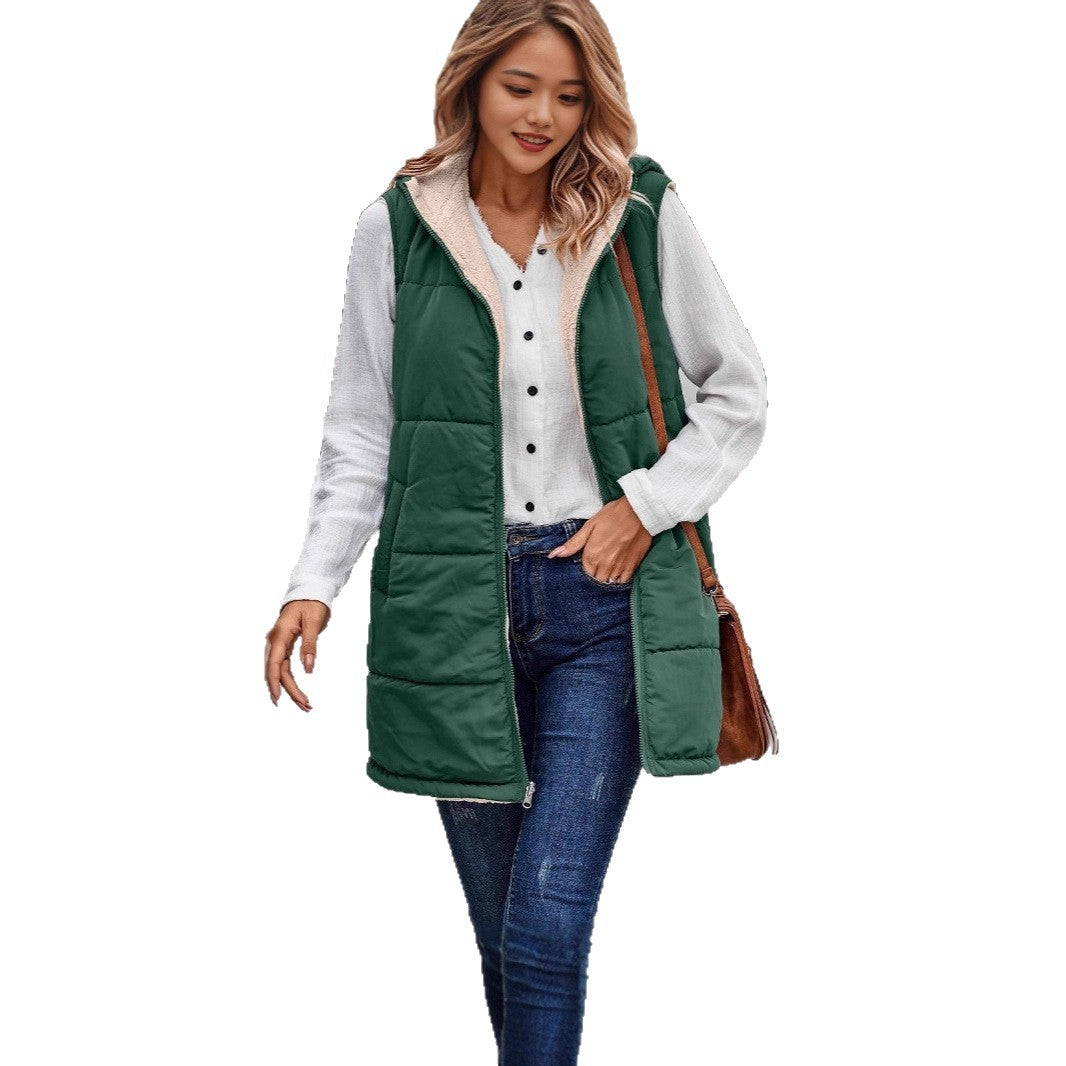 Damen Lange Steppweste mit Kapuze und Teddyfutter Shop Nory