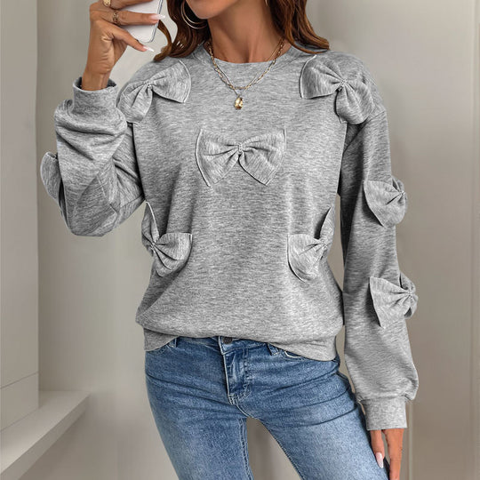 Damen Kuschel-Sweatshirt mit 3D-Schleifenapplikationen, Rundhals & Rippbündchen Shop Nory