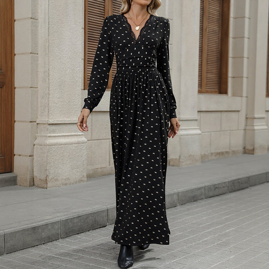 Damen Elegantes Maxi-Wickelkleid mit Spitzenbesatz, hohem Brustbund und gerafftem Volumenrock Shop Nory