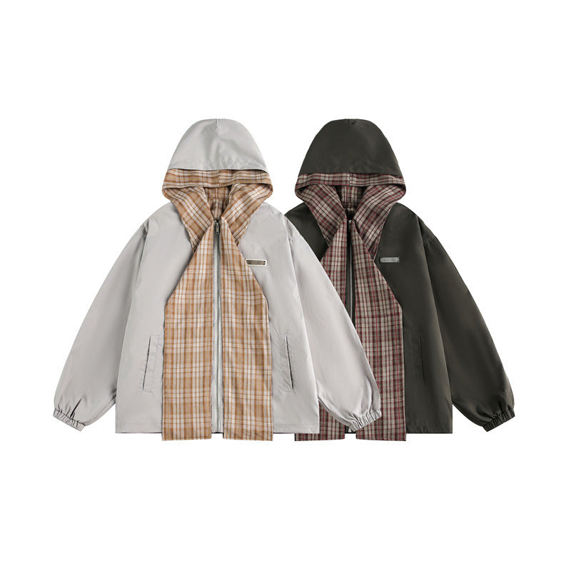 Unisex Zweilagige Kapuzenjacke mit karierter Innenblende und elastischen Bündchen Shop Nory