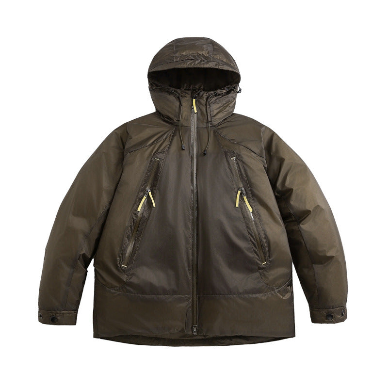 Unisex Oversize wattierte Kapuzenjacke mit schrägen Reißverschlusstaschen und verstellbarem Saum Shop Nory