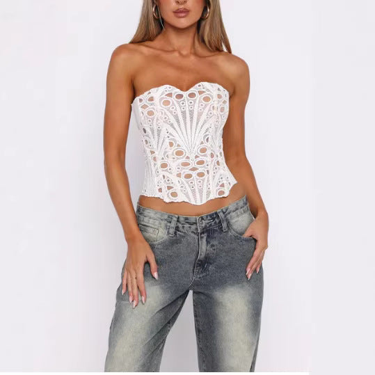 Damen Hochwertiges Spitzen-Corsagen-Oberteil mit tiefem Herz-Ausschnitt und raffinierten Details Shopnory