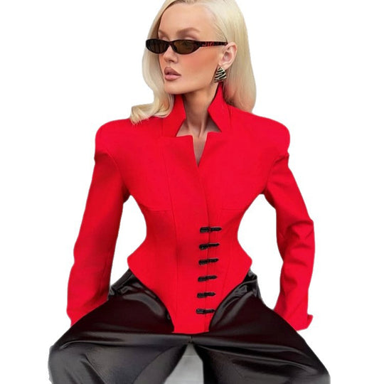 Damen Taillierter Stehkragen-Blazer mit Korsett-Tailierung Shop Nory