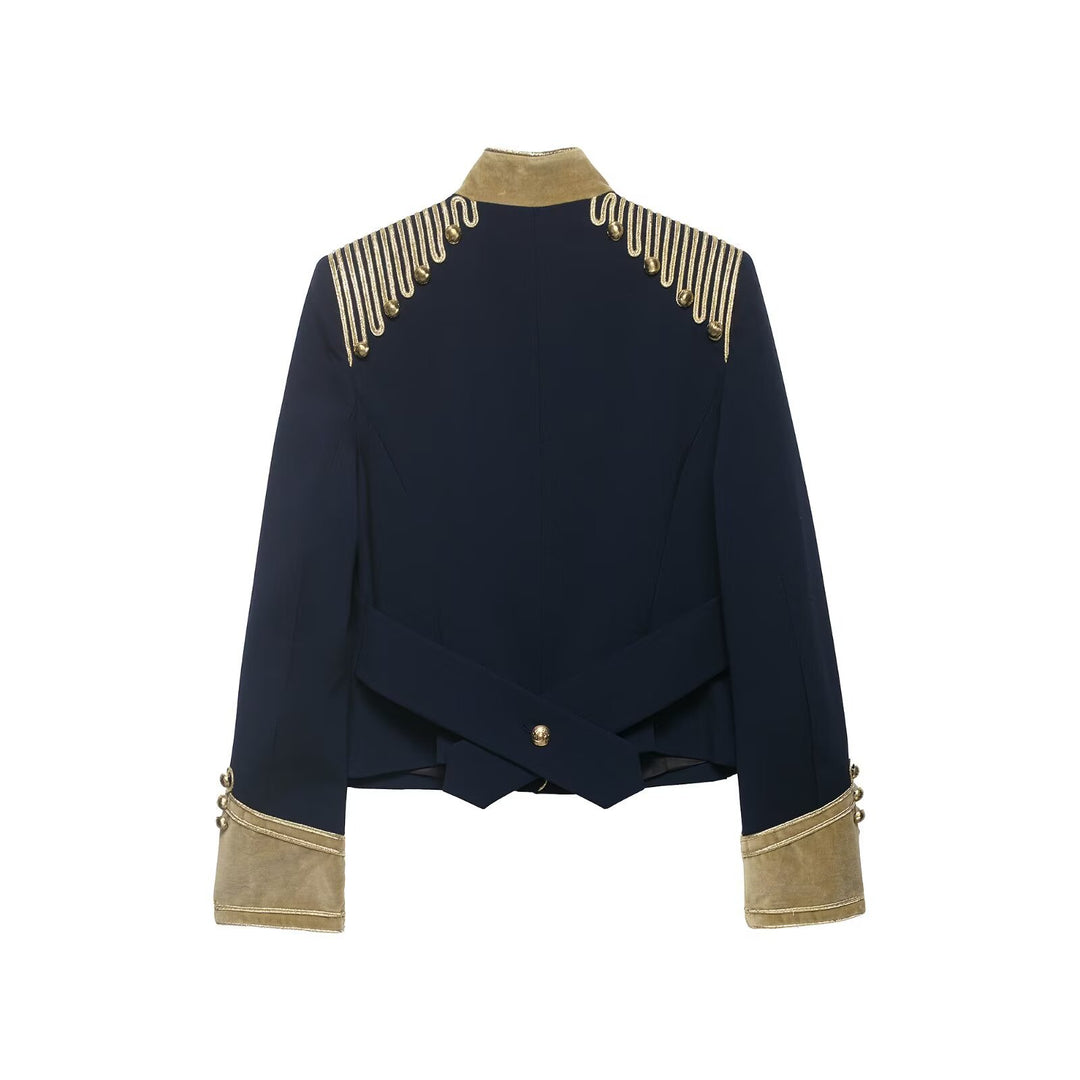 Damen Militärinspirierte Kurzjacke mit goldener Kordelverzierung und Samtmanschetten Shop Nory