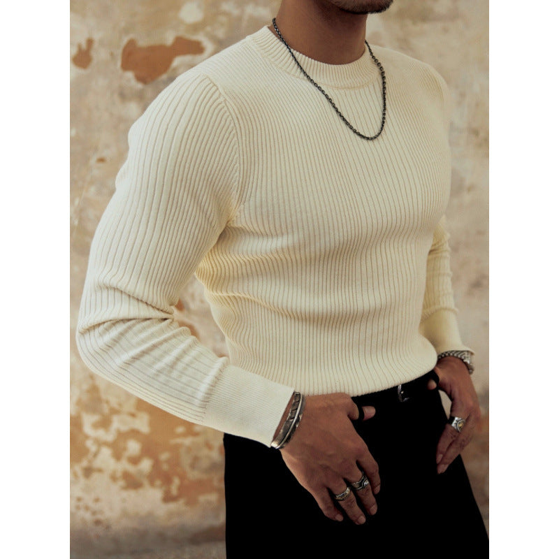 Herren Figurbetonter Rippstrick-Pullover mit Rundhalsausschnitt Shop Nory