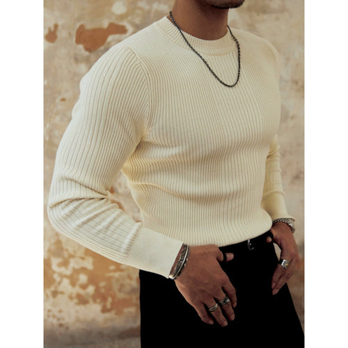 Herren Figurbetonter Rippstrick-Pullover mit Rundhalsausschnitt Shop Nory
