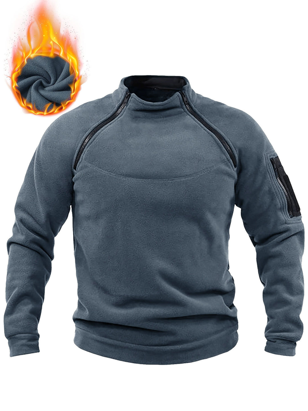 Herren Thermo-Fleecepullover mit Schulterreißverschlüssen, Stehkragen & Ärmel‑Utilitytasche Shop Nory