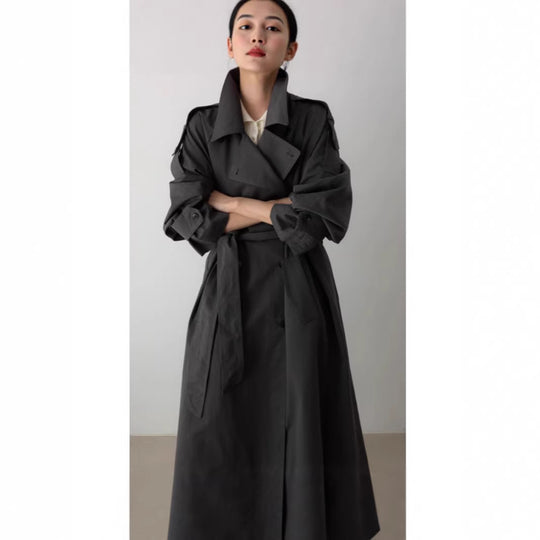 Damen Oversize Maxi-Trenchcoat mit Taillengürtel und doppelter Knopfleiste Shop Nory