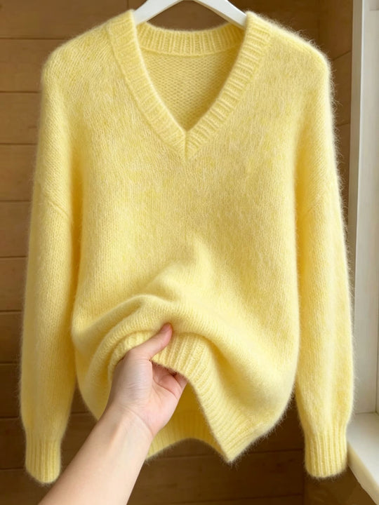 Damen Flauschiger Mohair-Mix Oversize-Pullover mit tiefem V-Kragen Shop Nory
