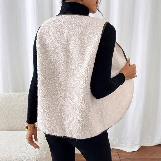 Damen Gefütterte Teddyweste mit Knopfleiste, Kontrastbesatz & Rundsaum Shop Nory