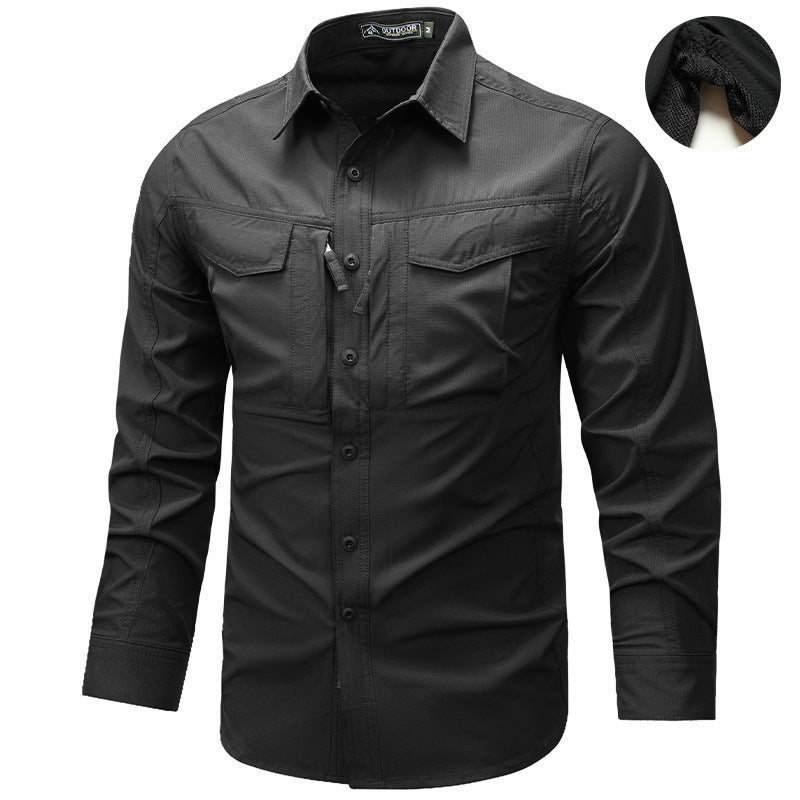 Herren Langarm Outdoor-Hemd mit Ripstop, Brustklappen und Reißverschlusstasche Shop Nory