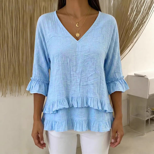 Damen Verspielte Langarm Bluse mit Volant Shop Nory