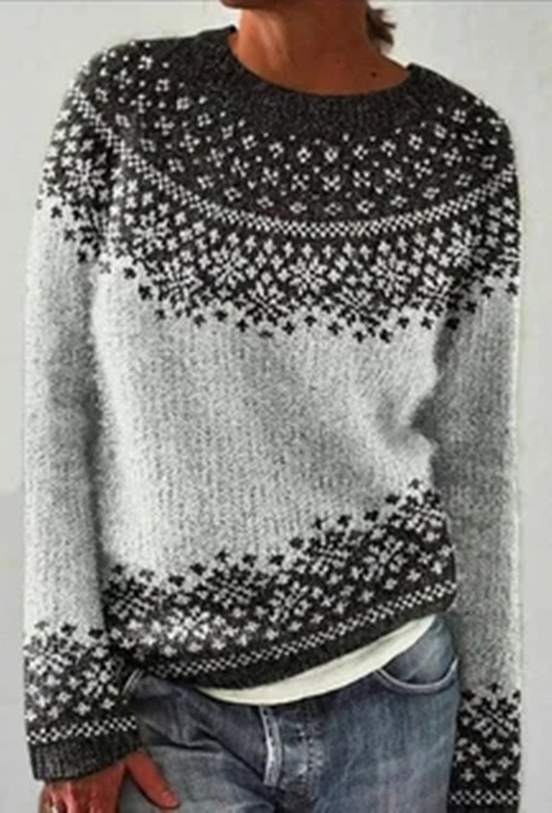 Damen nan gemusterter Norwegerstrickpullover mit weitem Rundhalsausschnitt und lässigem Oversize-Schnitt Shop Nory