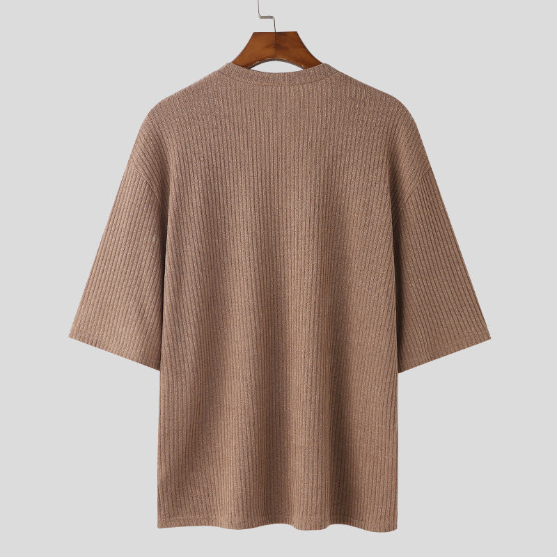 Damen V-Ausschnitt Oversize-Shirt aus strukturiertem Baumwollmaterial