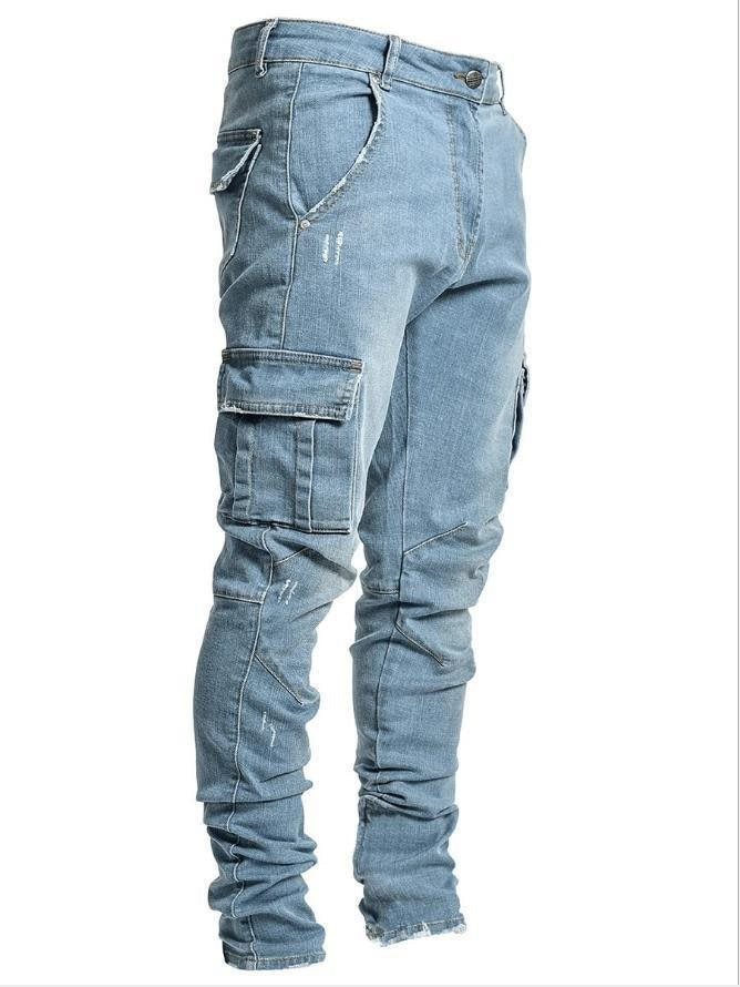 Herren Eng geschnittene Cargo-Jeans mit Stretch und Mehrfach-Taschen Shop Nory