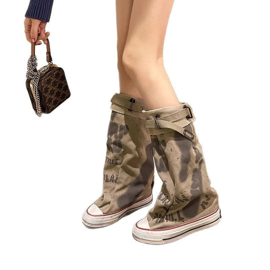 Damen Canvas-Gaiter-Boots mit integrierter Sneaker-Sohle und verstellbarem Schnallenriemen Shop Nory