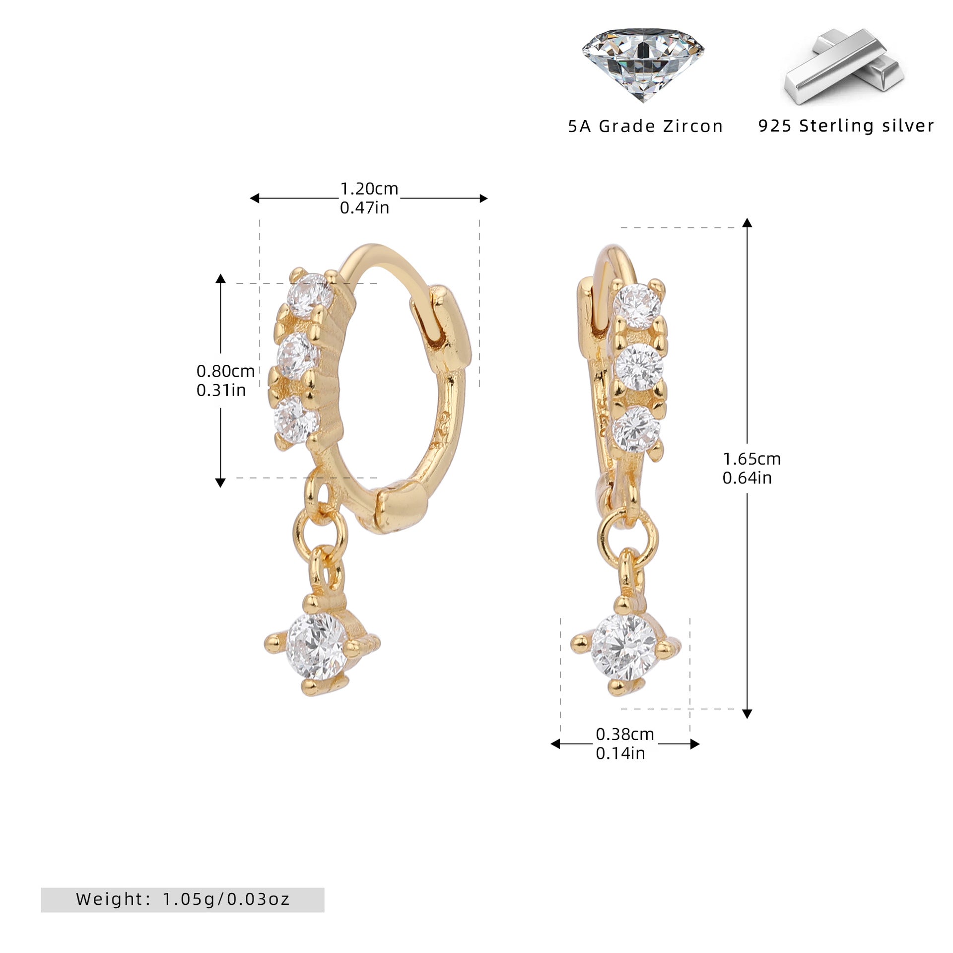 Damen Ohrringe mit funkelnden Zirkon-Anhängern aus hochwertigem 925 Sterling Silber Shop Nory