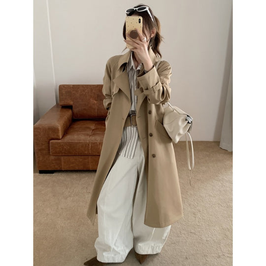 Damen Oversize Trenchcoat mit Doppelreihe, Taillengürtel und Epauletten Shop Nory