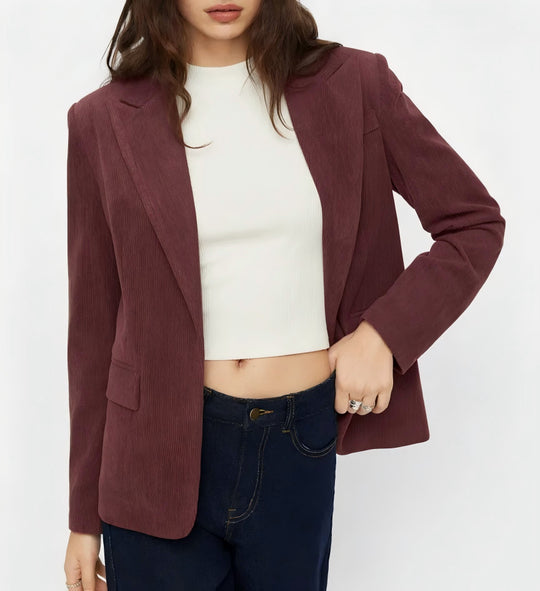 Damen Kord-Blazer mit schmaler Silhouette, schmalem Revers und Pattentaschen Shop Nory
