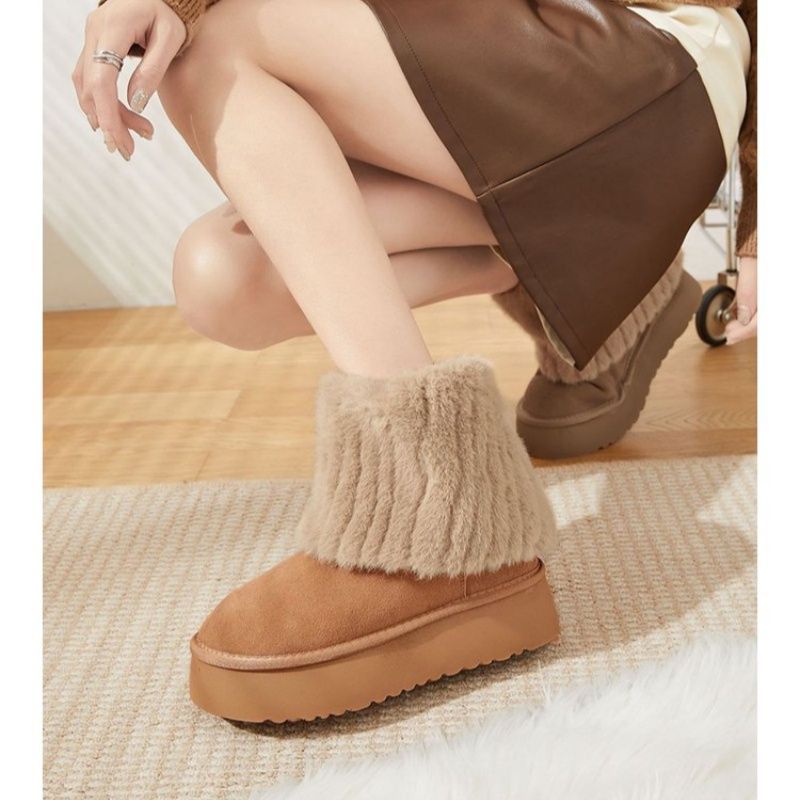 Damen Gefütterte Plateau-Ankle-Boots aus Veloursimitat mit umschlagbarem Kunstfellrand Shop Nory