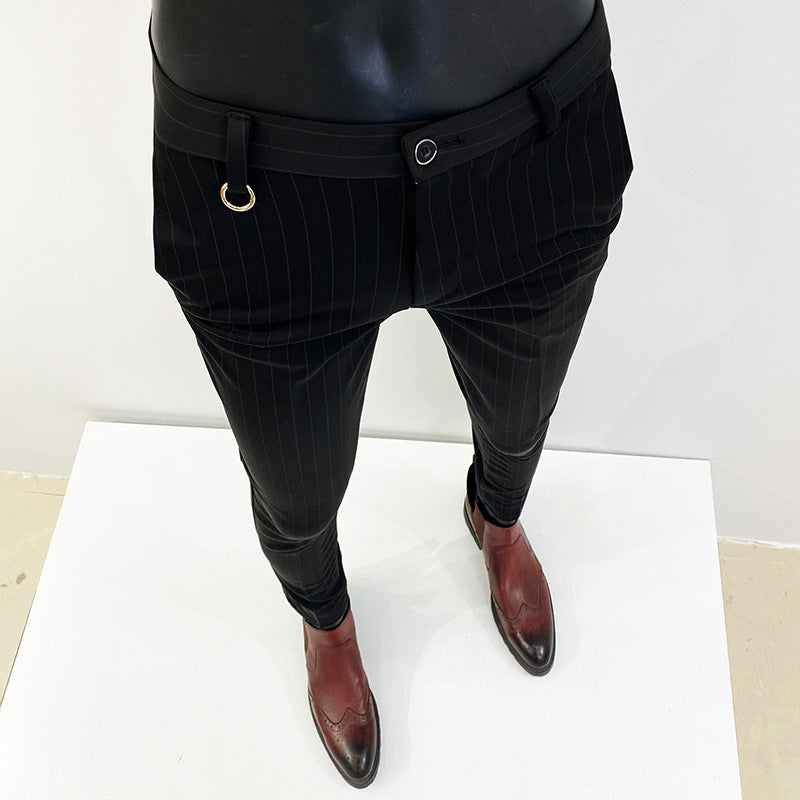 Herren schmal geschnittene Nadelstreifen-Anzughose mit elastischem Bund und Ringdetail Shop Nory