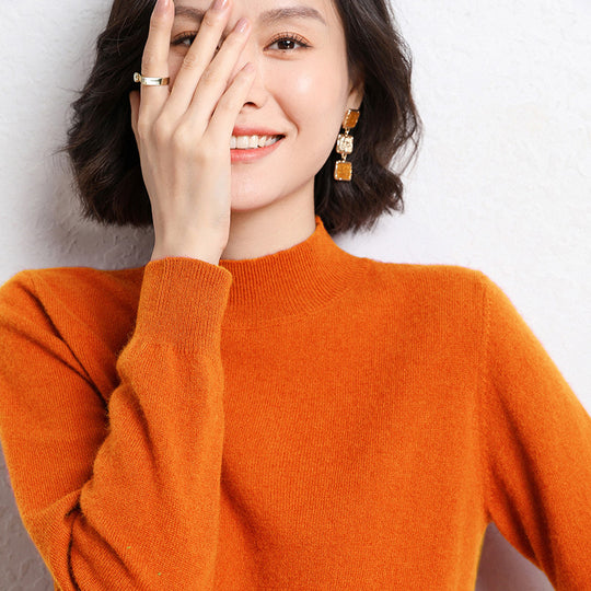 Damen Luxuriöser Kaschmir-Feinstrickpullover mit Stehkragen Shop Nory