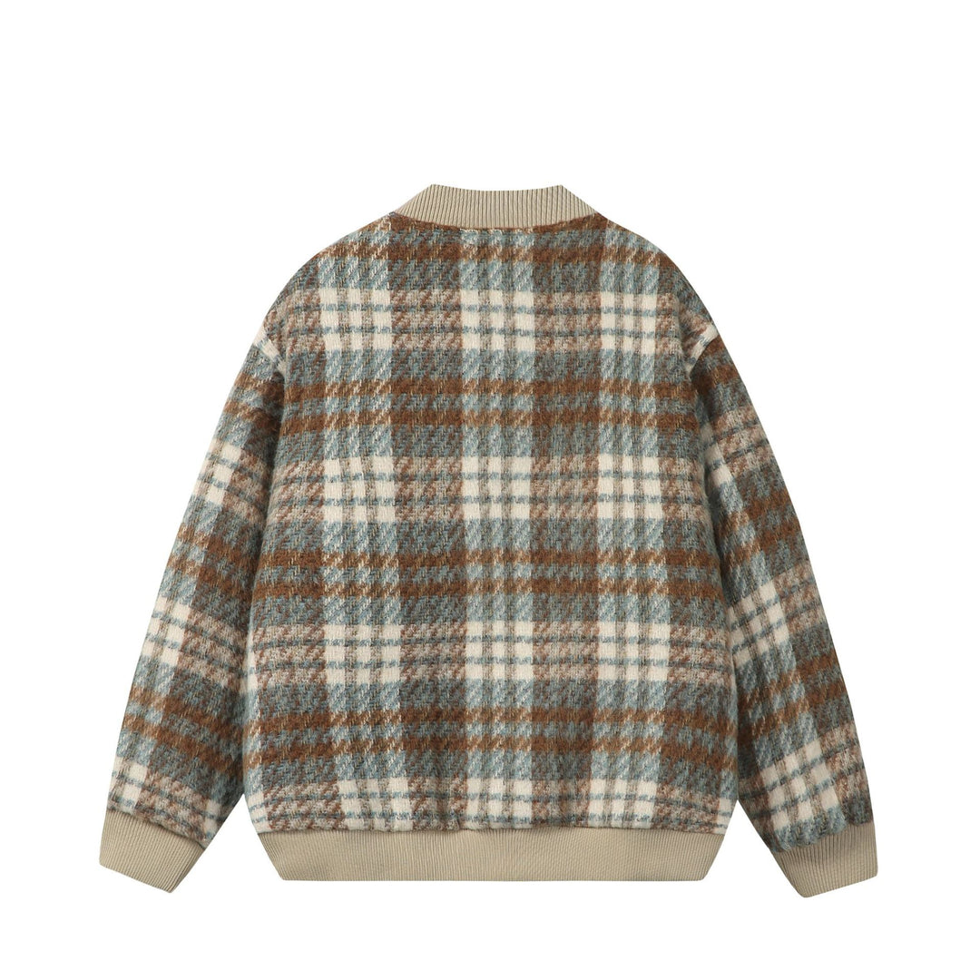 Unisex Kurzer kastig geschnittener Wollmix‑Bomber mit Karomuster und Rippenbund Shop Nory
