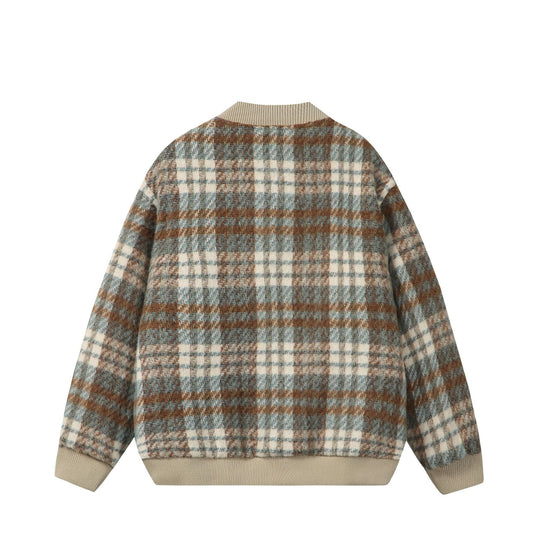 Unisex Kurzer kastig geschnittener Wollmix‑Bomber mit Karomuster und Rippenbund Shop Nory