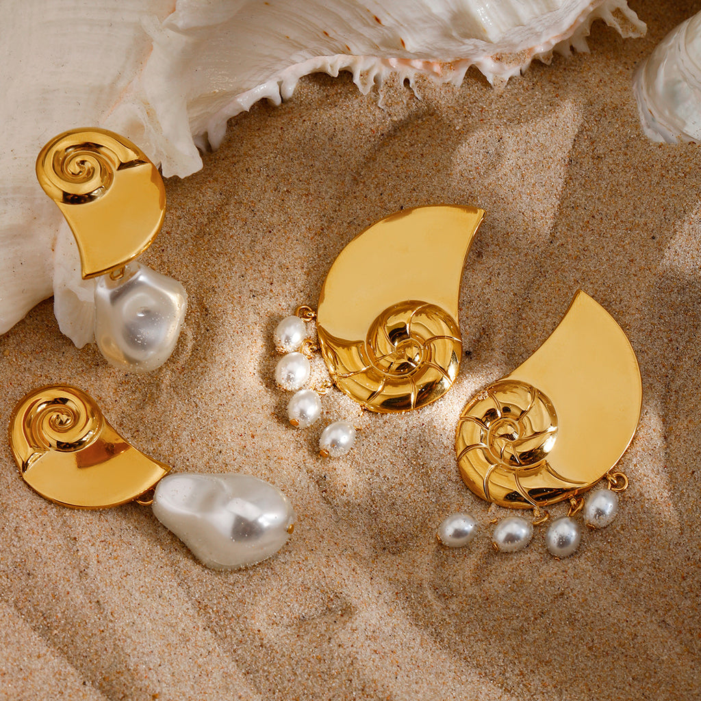 Damen elegante Ohrhänger mit muschelförmigem Design und Perlenanhänger Shop Nory