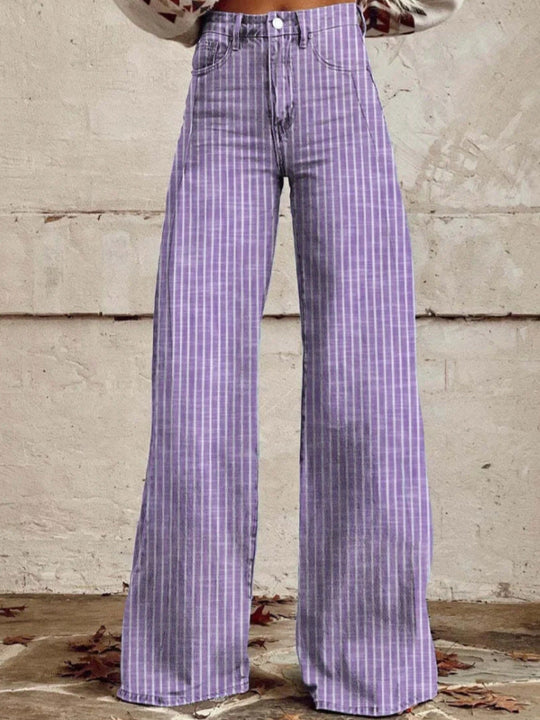 Damen Hoch geschnittene Wide-Leg Jeans mit moderner Streifenoptik