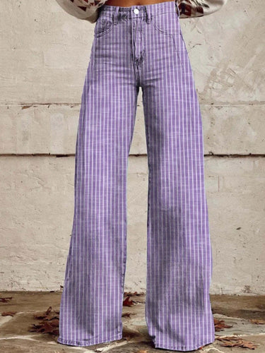 Damen Hoch geschnittene Wide-Leg Jeans mit moderner Streifenoptik