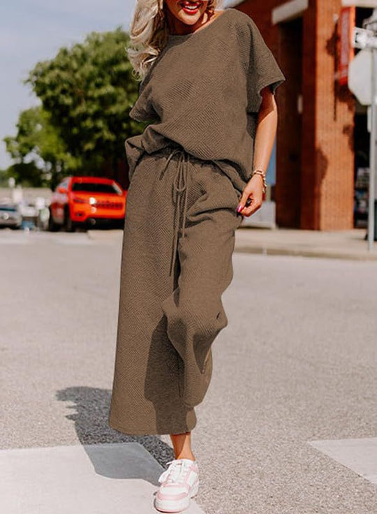 Damen lässiges Jumpsuit-Set aus weichem Material mit elastischem Bund und weit geschnittenen Beinen