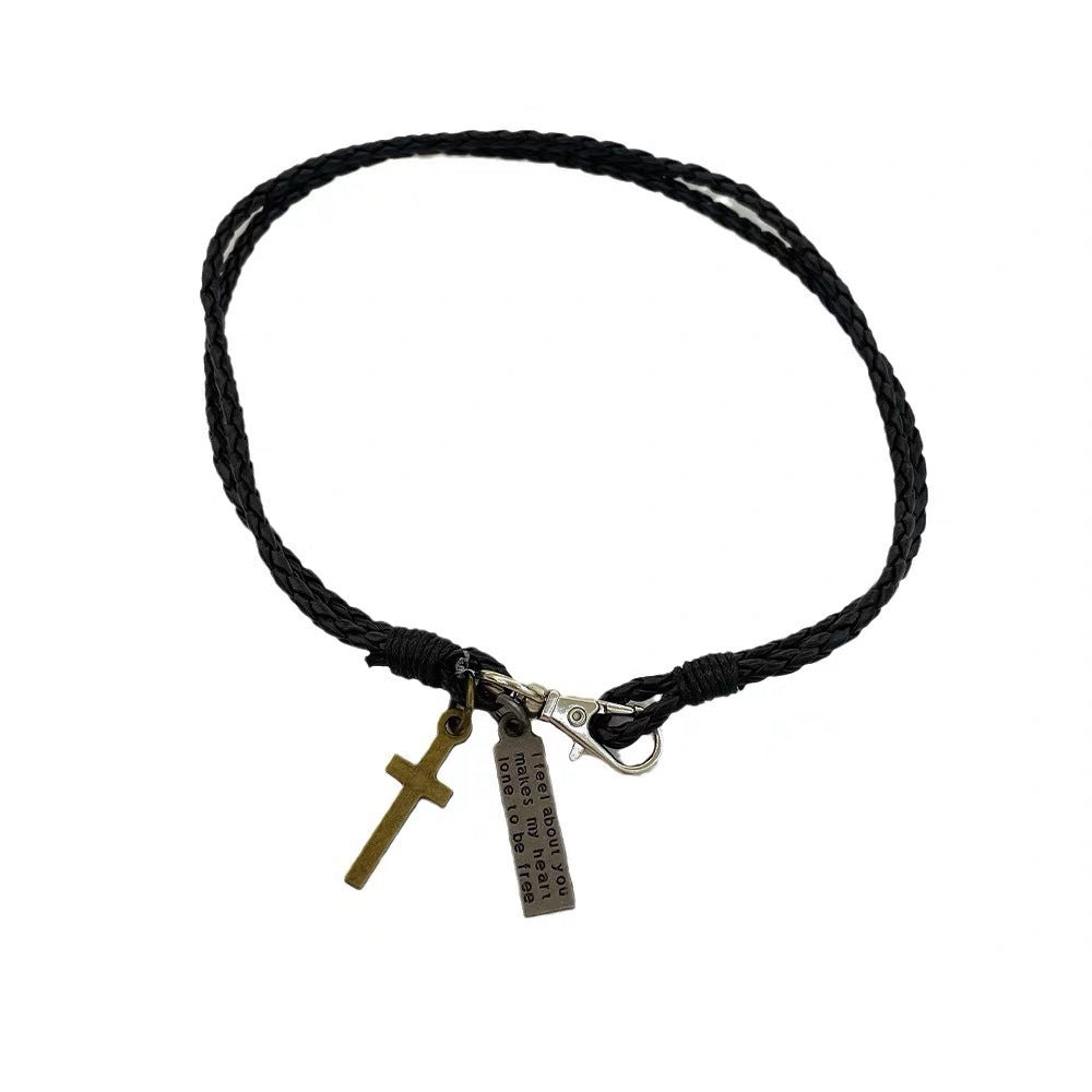 Damen Lederhalskette mit Kreuz-Anhänger Shop Nory