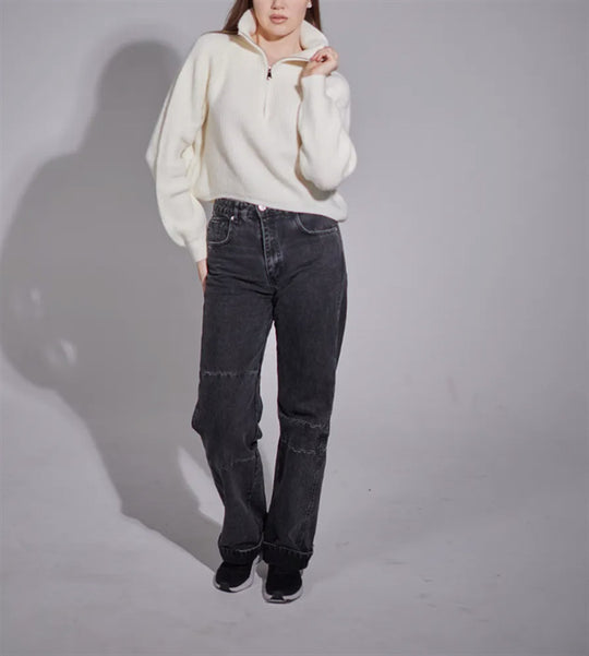 Damen Weite High-Waist-Jeans mit geradem Bein und sichtbaren Teilungsnähten Shop Nory