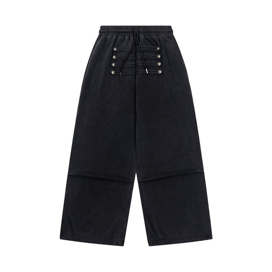 Damen Weite Culotte-Hose mit hohem Gummibund, Kordelzug und dekorativer Knopfblende Shop Nory