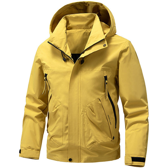 Herren Atmungsaktive Softshell Outdoorjacke mit winddichter Membran, verstellbarer Kapuze und Reißverschlusstaschen Shop Nory