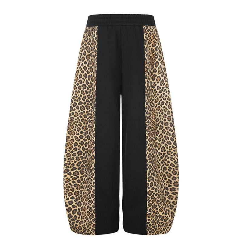 Damen Extraweite Palazzo-Joggpants mit Leo-Panelen, Tunnelzugbund und verstellbarem Saum Shop Nory