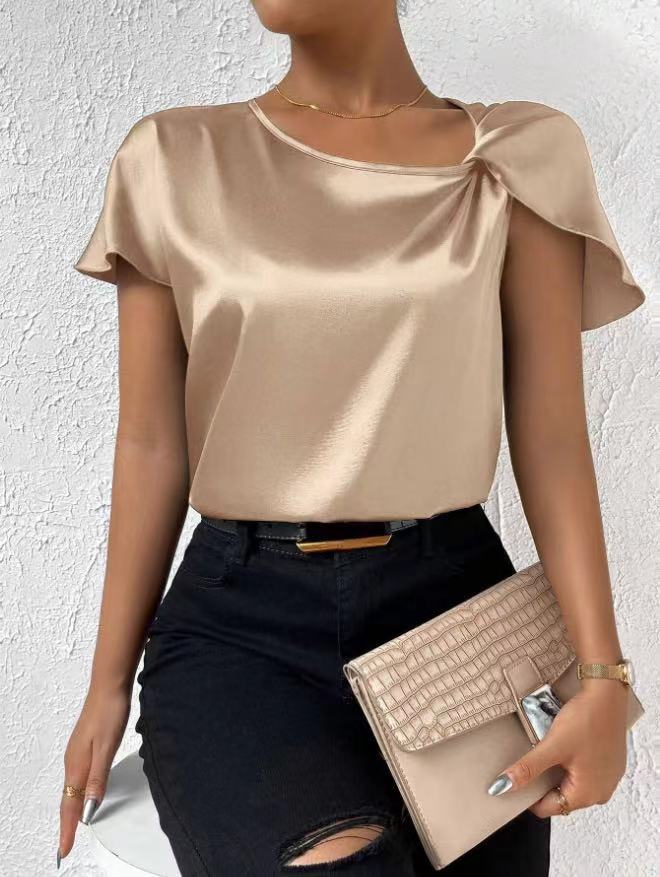 Satin Twist Einfarbiger Lockerer Vielseitiger Top