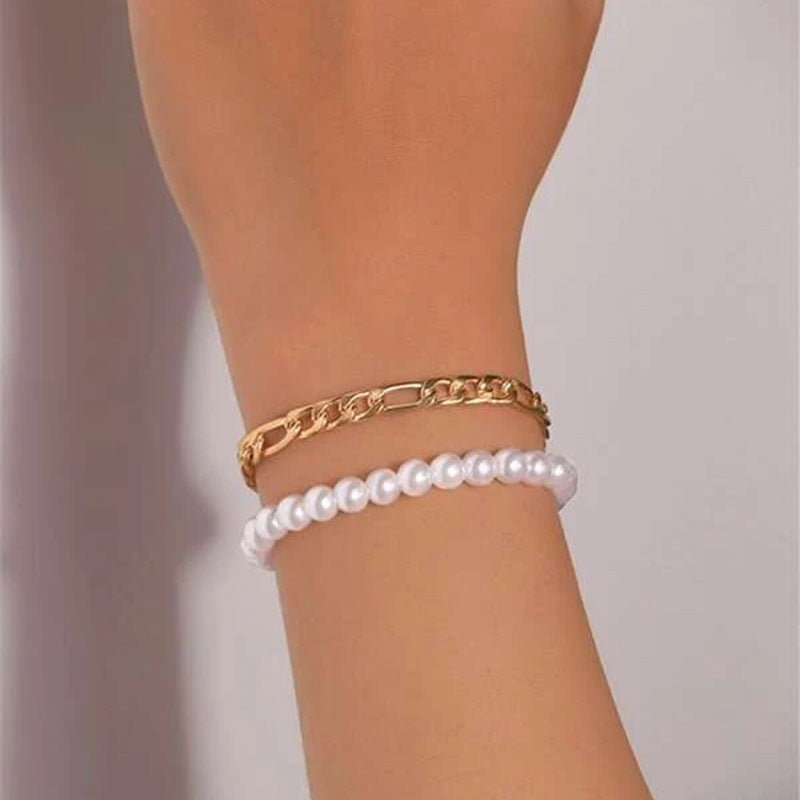 Damen modische Halskette mit Perlen und Kettengliedern Shop Nory