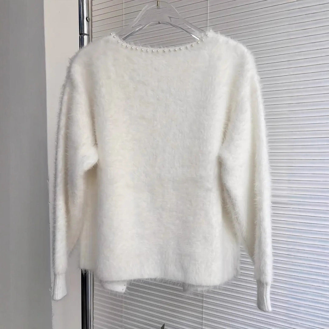 Damen Flauschiger Cardigan mit Perlknöpfen und lässigem Schnitt