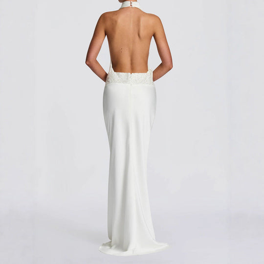 Damen Elegantes Hochzeitskleid mit schimmerndem Taillenband Shopnory