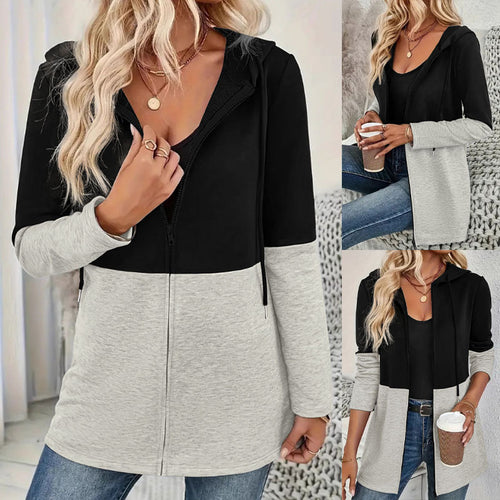 Damen Longline Kapuzen‑Sweatjacke mit Farbblock, Reißverschluss und Eingrifftaschen Shop Nory