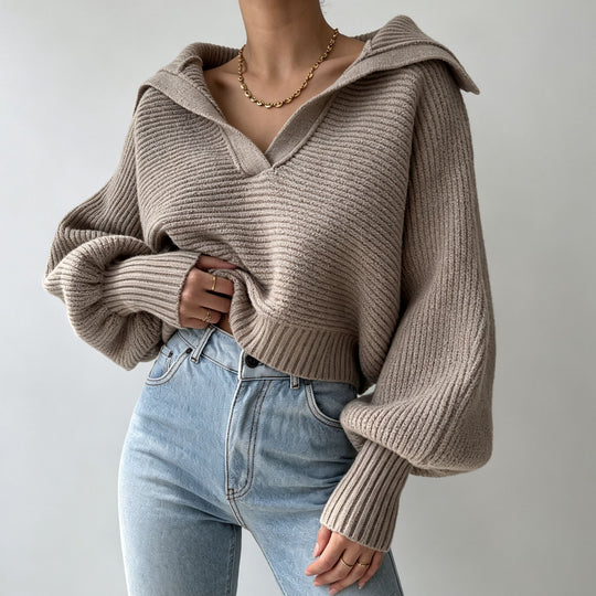 Damen Oversize-Strickpullover mit Matrosenkragen und tiefem V-Ausschnitt Shop Nory