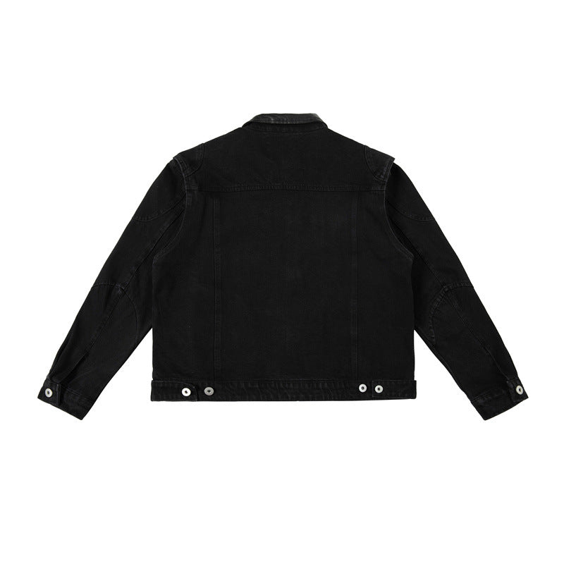 Herren Boxy-Jeansjacke mit Lederimitatkragen und sichtbaren Metallknöpfen Shop Nory