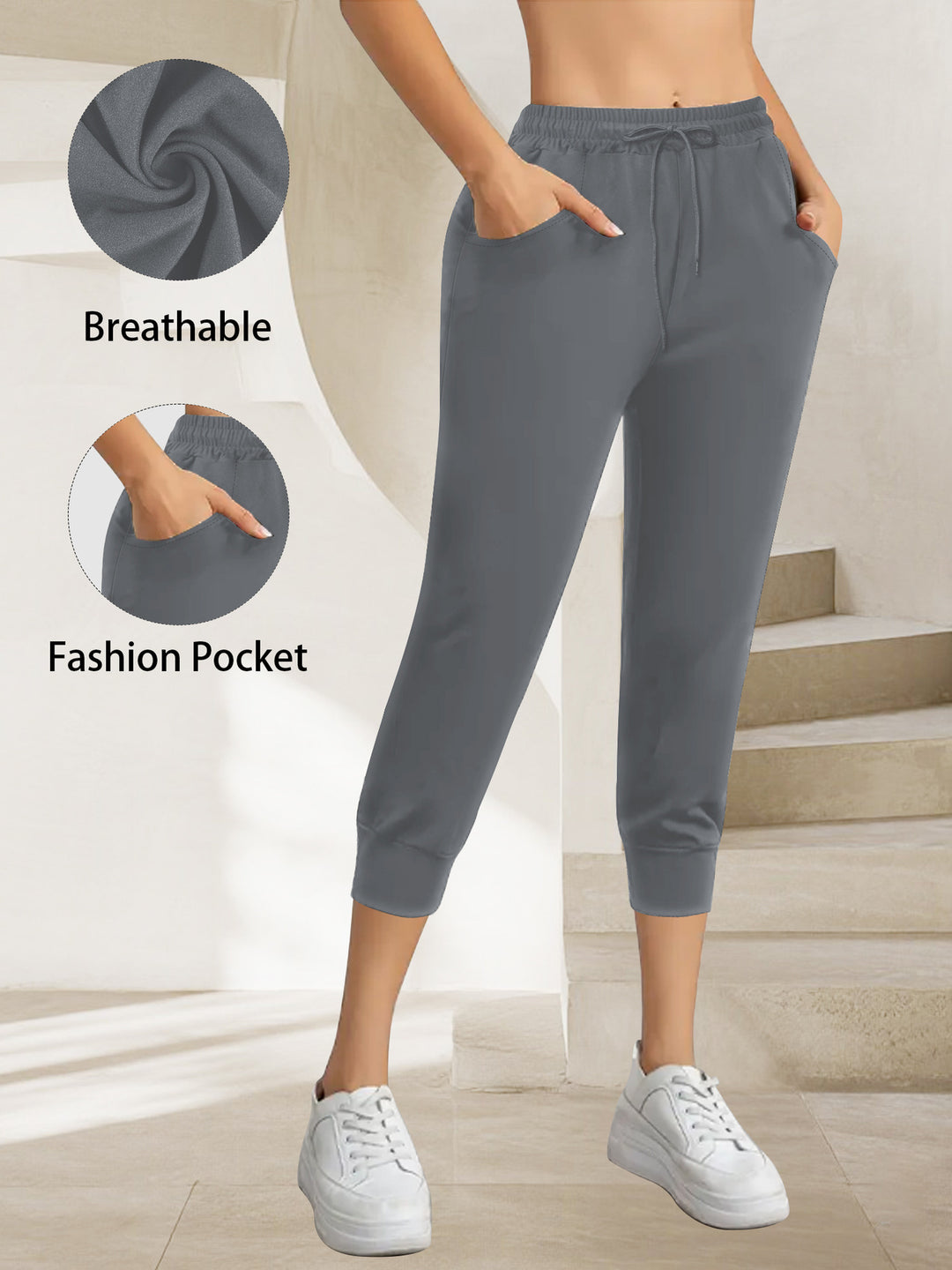 Damen Atmungsaktive Ankle-Joggerhose mit Kordelzug und Eingrifftaschen Shopy Nory