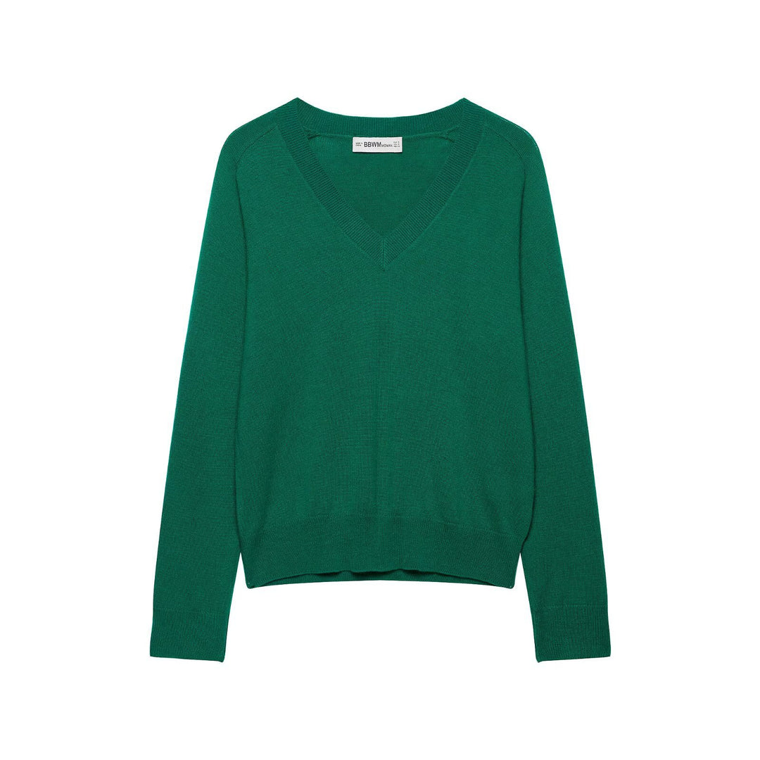 Damen Leichter V‑Ausschnitt Feinstrickpullover mit geripptem Saum Shop Nory