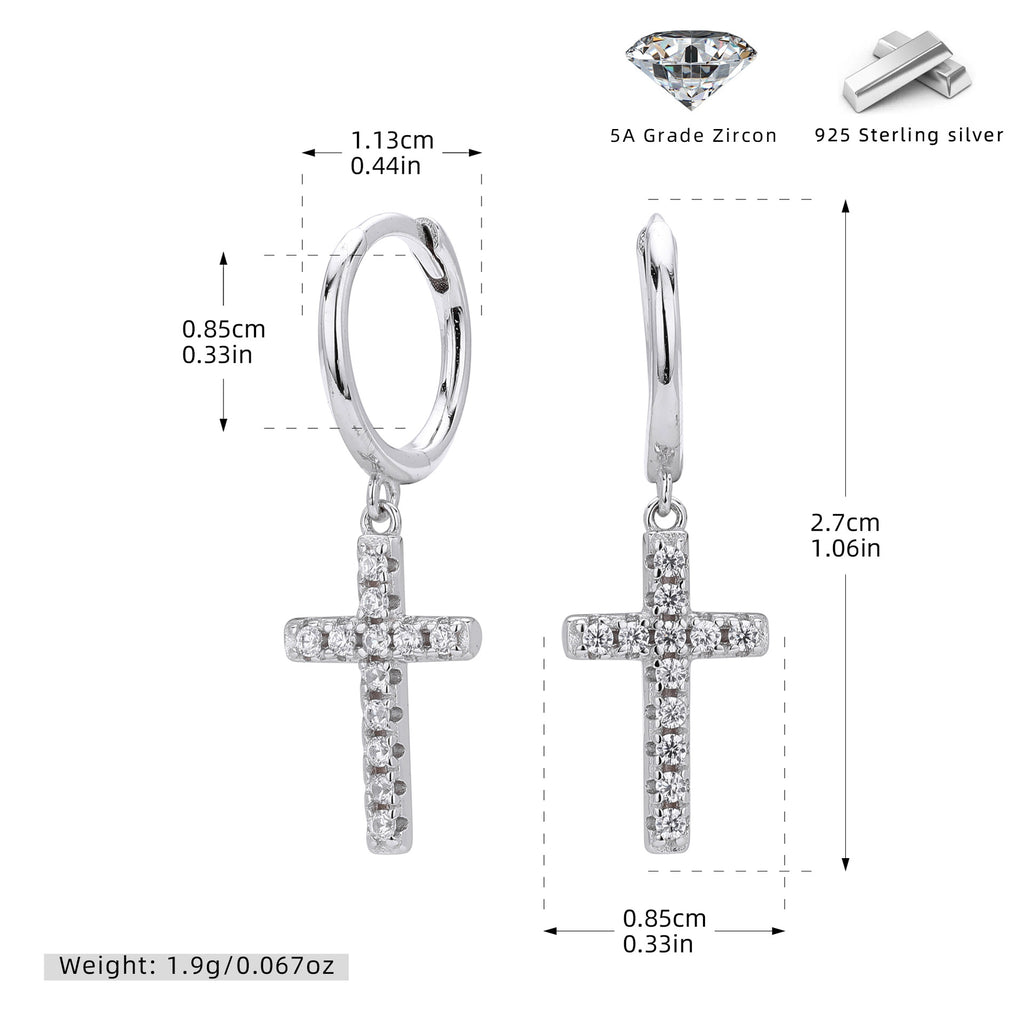 Damen Ohrringe mit Kreuz-Design aus 925 Sterling Silber und hochwertigem Zirkon Shop Nory