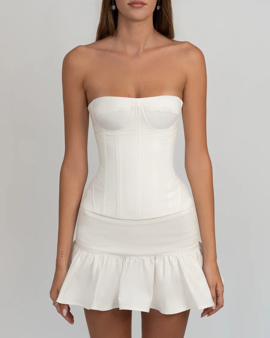 Damen figurbetontes Korsettkleid mit Rüschensaum